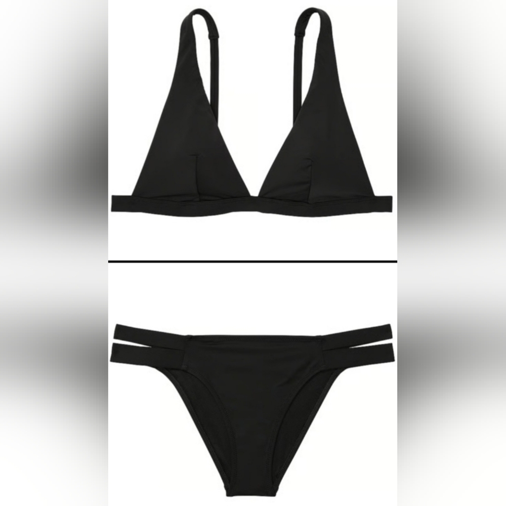 XL XXL VS Swim Plunge Bikini Top Brazilian Bikini Set Black Tropical
